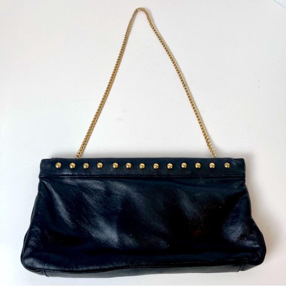 Vintage Leather Bag Clutch Black Gold Tone Studs GREAT AMERICAN LEATHERWORKS